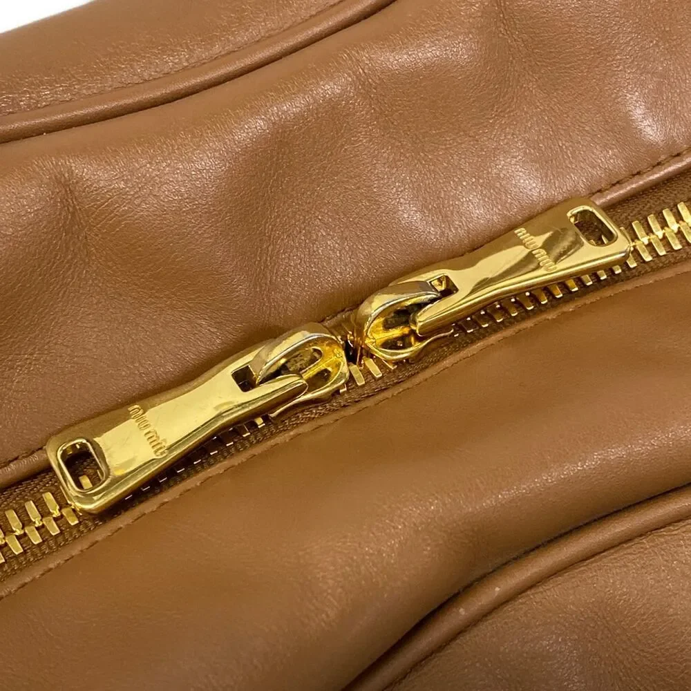 Miu Miu Leather Bow Bag Handbag 5BB117 COGNAC (Brown)